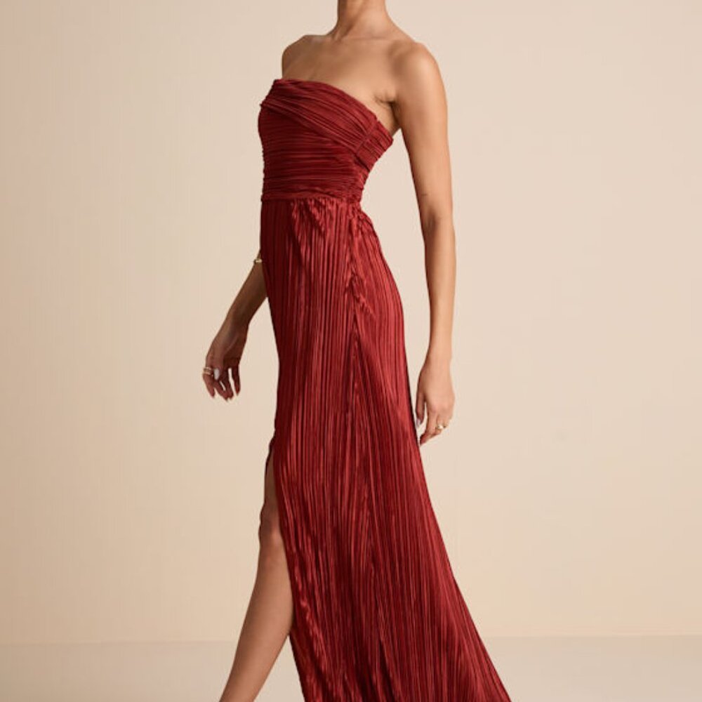 Lulus Poised Performance Rust Red Plisse One-shoulder Maxi Dress - Size L